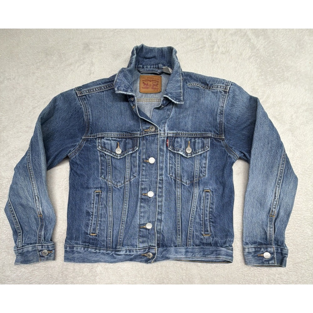 Levi's Trucker Jacket Medium Blue Cotton Denim Woman's Size Small Flap Pockets